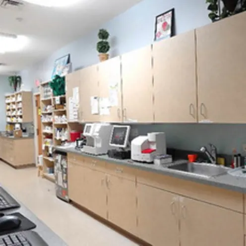 Valley Animal Hospital laboratory area with computers and cabinets